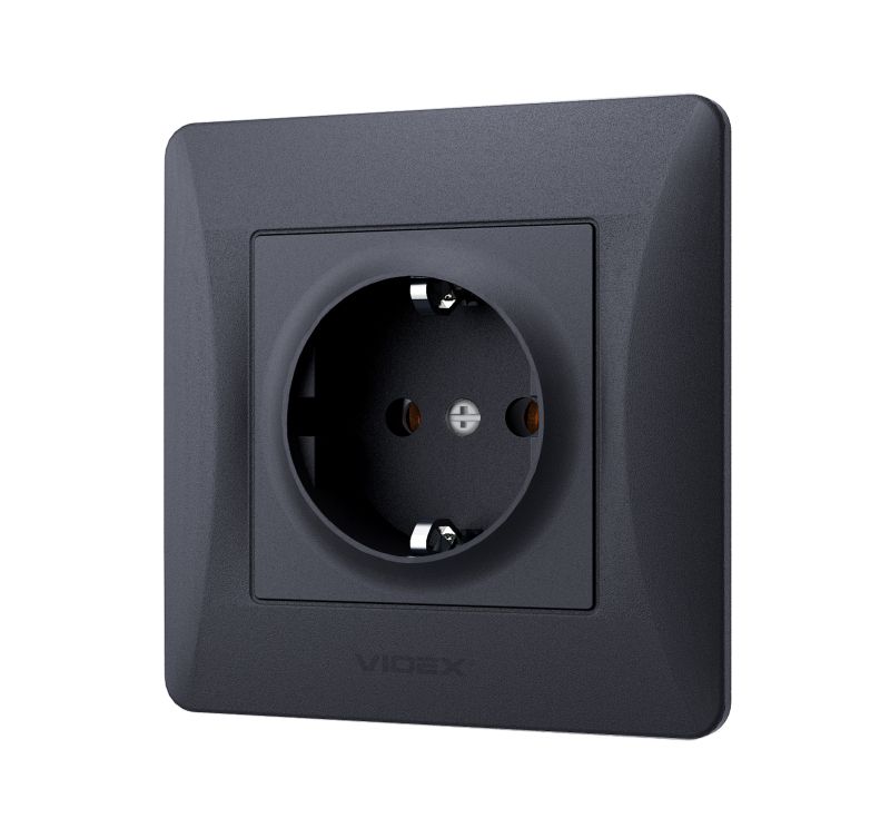 Single schuko socket black graphite VIDEX BINERA