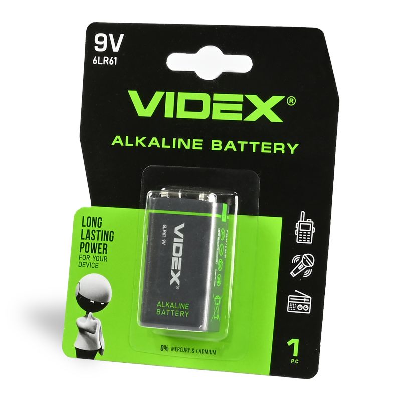 Alkaline battery VIDEX 6LR61/9V 1pc BLISTER