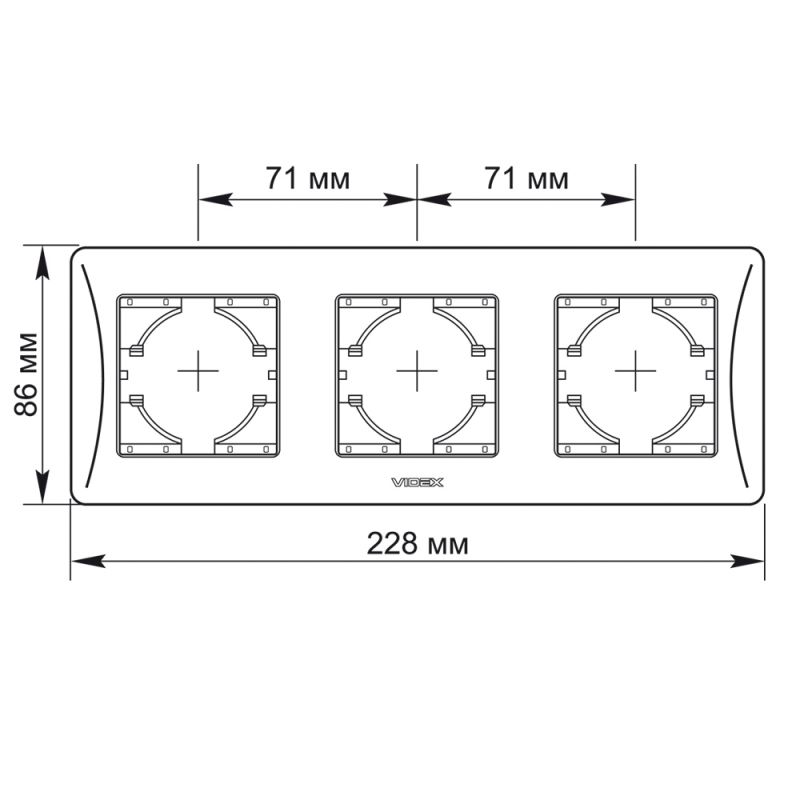 Frame 3 gang horizontal white VIDEX BINERA