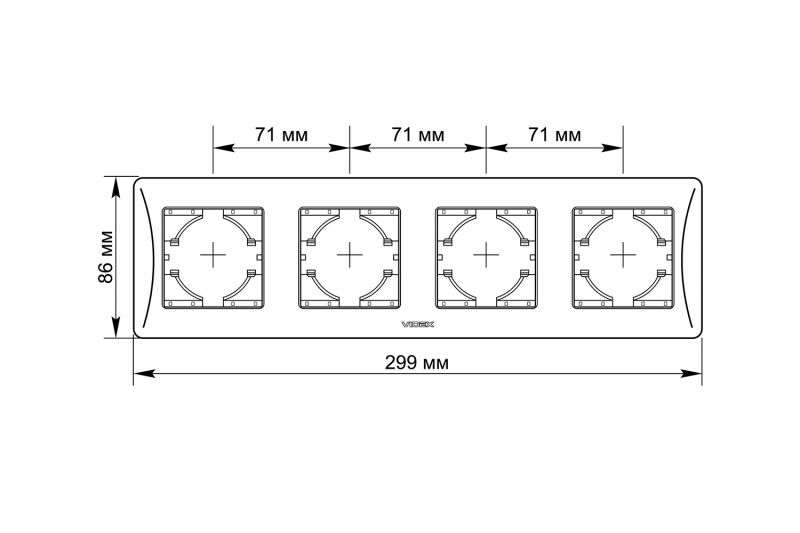 Frame 4 gang horizontal white VIDEX BINERA