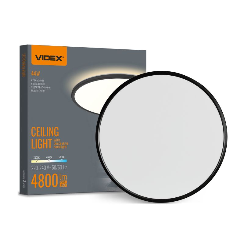 LED Oprawa sufitowa z dekoracyjnym podświetleniem VIDEX DL5R 44W 3000K-4000K-5000K 220V czarna
