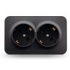 Double external schuko socket IP20 mate black VIDEX BINERA 