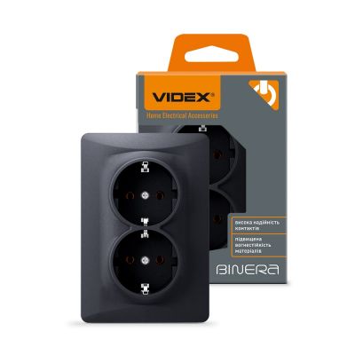 Double schuko socket black graphite VIDEX BINERA