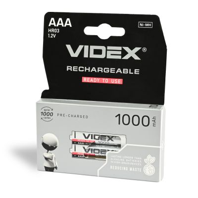 Ni-MH Rechargeable battery VIDEX HR03 1000mAh 2pcs BLISTER
