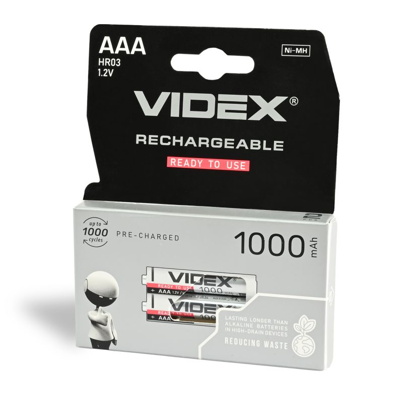 Ni-MH Rechargeable battery VIDEX HR03 1000mAh 2pcs BLISTER
