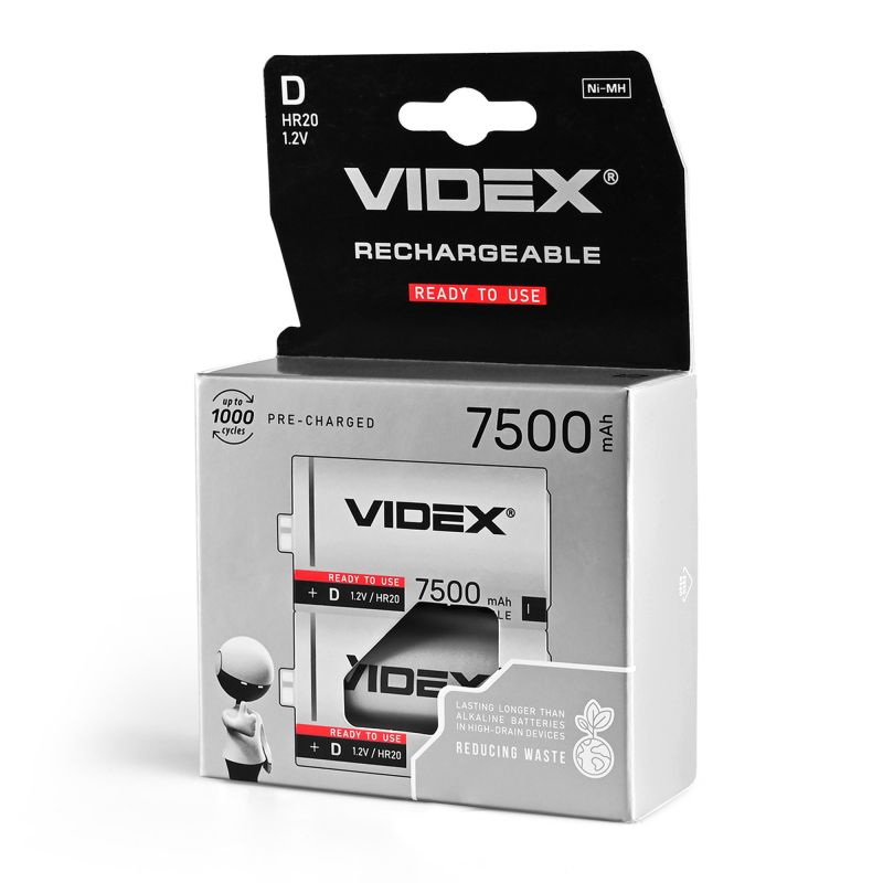 Ni-MH Rechargeable battery VIDEX HR20 7500mAh 2pcs BLISTER
