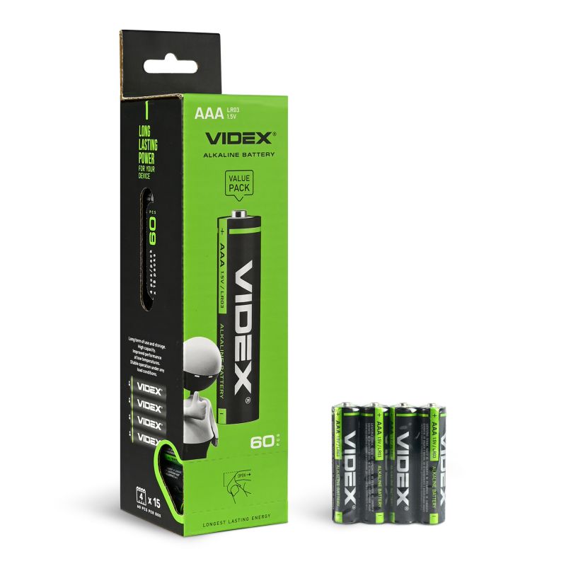 Alkaline battery VIDEX LR03/AAA 4pcs x 15packs SHRINK