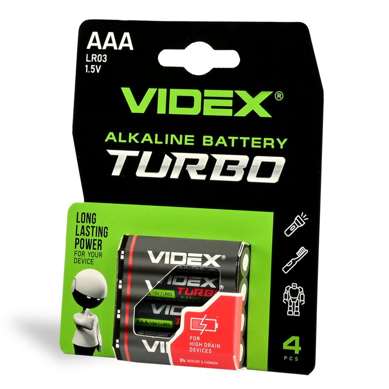 Alkaline battery Turbo VIDEX LR03T/AAA 4pcs BLISTER