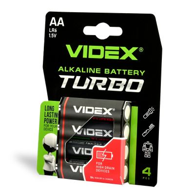 Alkaline battery Turbo VIDEX LR6T/AA 4pcs Blister Card