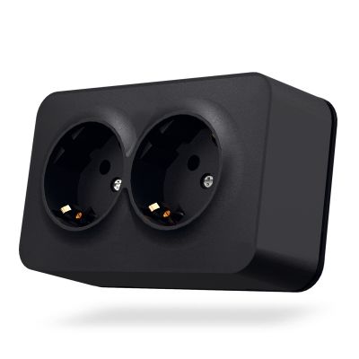 Surface-mounted double Schuko socket IP20 mate black VIDEX BINERA 