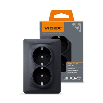 Double schuko socket black graphite VIDEX BINERA