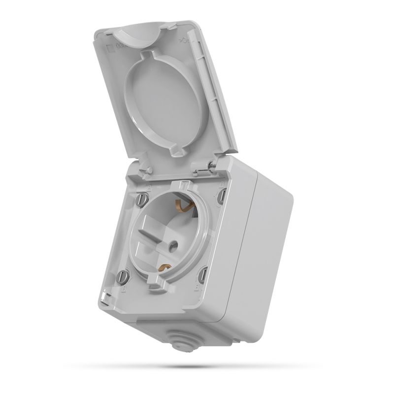 Single external Schuko socket IP65 gray VIDEX BINERA
