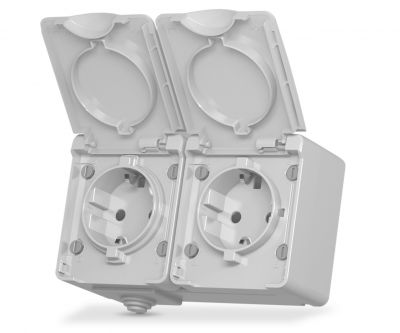 External double Schuko socket IP65 gray VIDEX BINERA