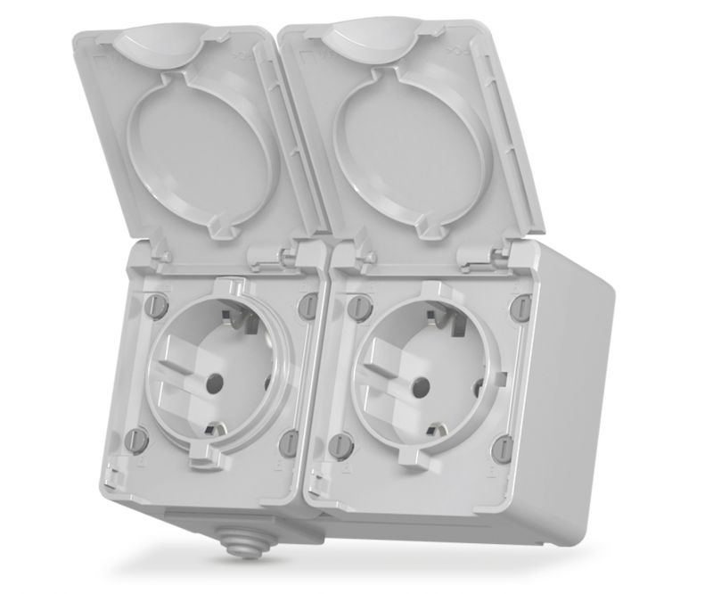 External double Schuko socket IP65 gray VIDEX BINERA