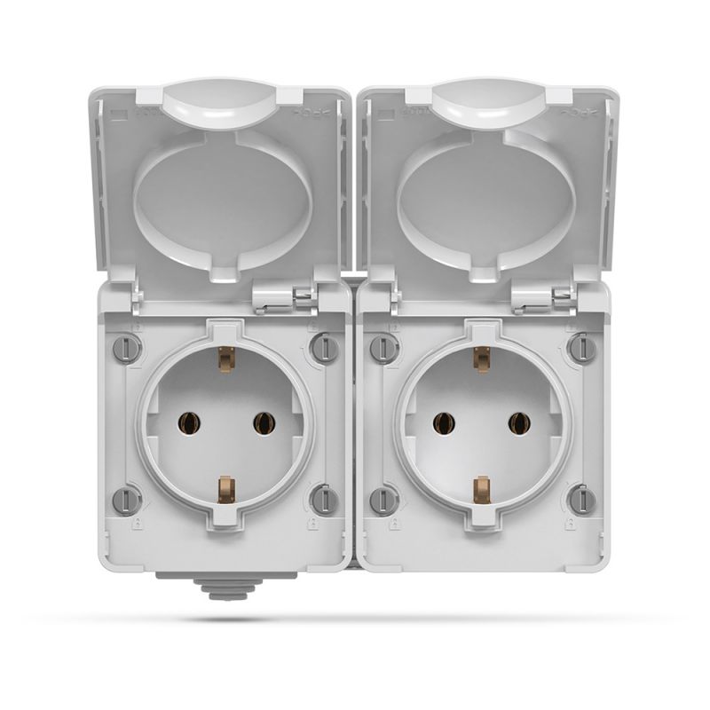 External double Schuko socket IP65 gray VIDEX BINERA