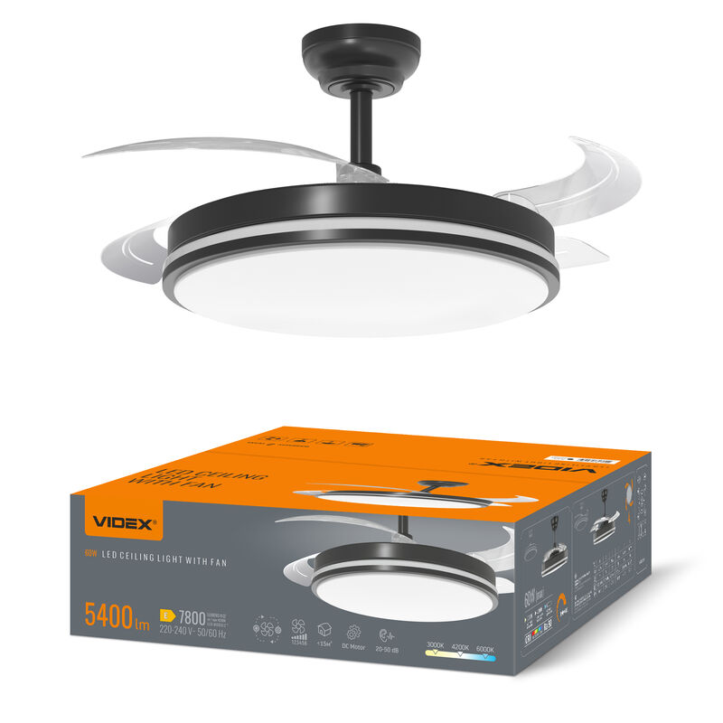 LED Ceiling Light with fan VIDEX CLF01 60W 3000K-4200K-6000K 230V Black