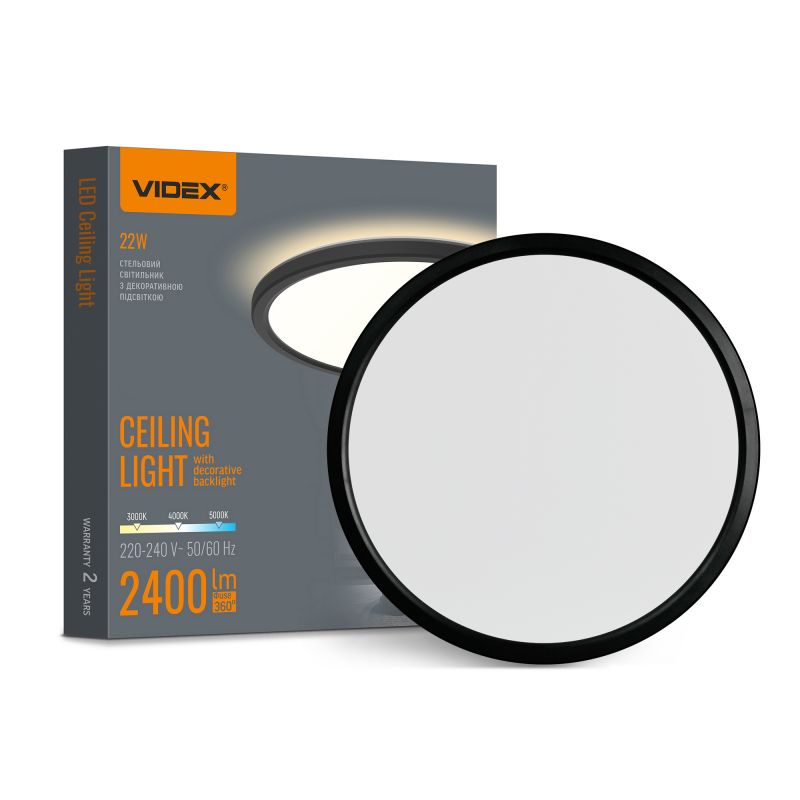 LED Ceiling Light with decorative backlight VIDEX DL5R 22W 3000K-4000K-5000K 220V Black