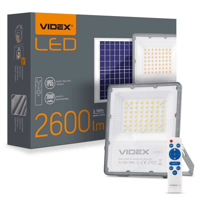 LED Solar Floodlight VIDEX 30W 5000K