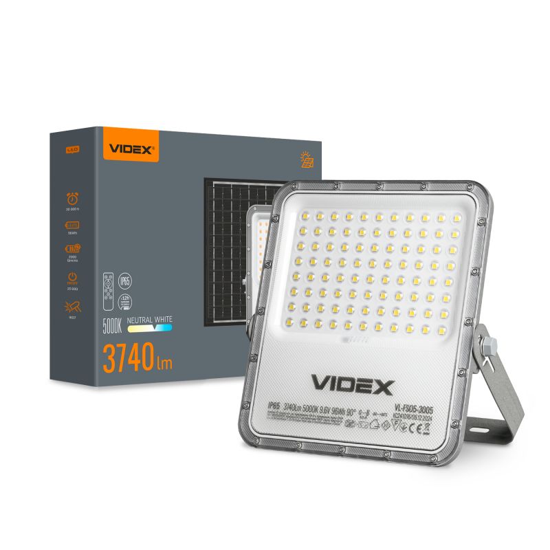 LED Solar Floodlight VIDEX VL-FSO5-3005 3740Lm 5000K