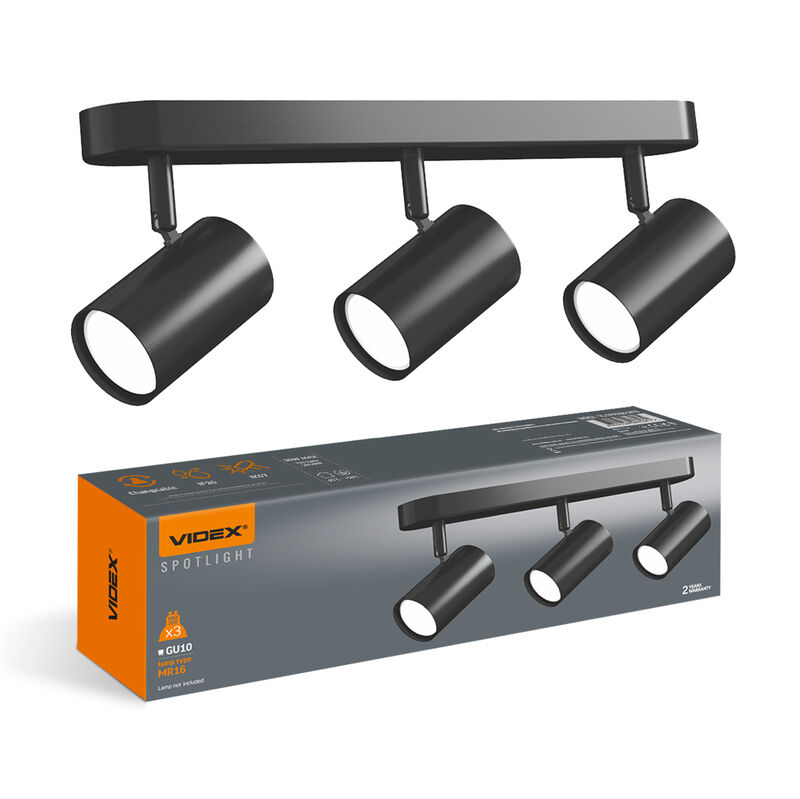 Wall and ceiling spotlight luminaire VIDEX for 3xGU10 lamp VL-SPF05B-WFB