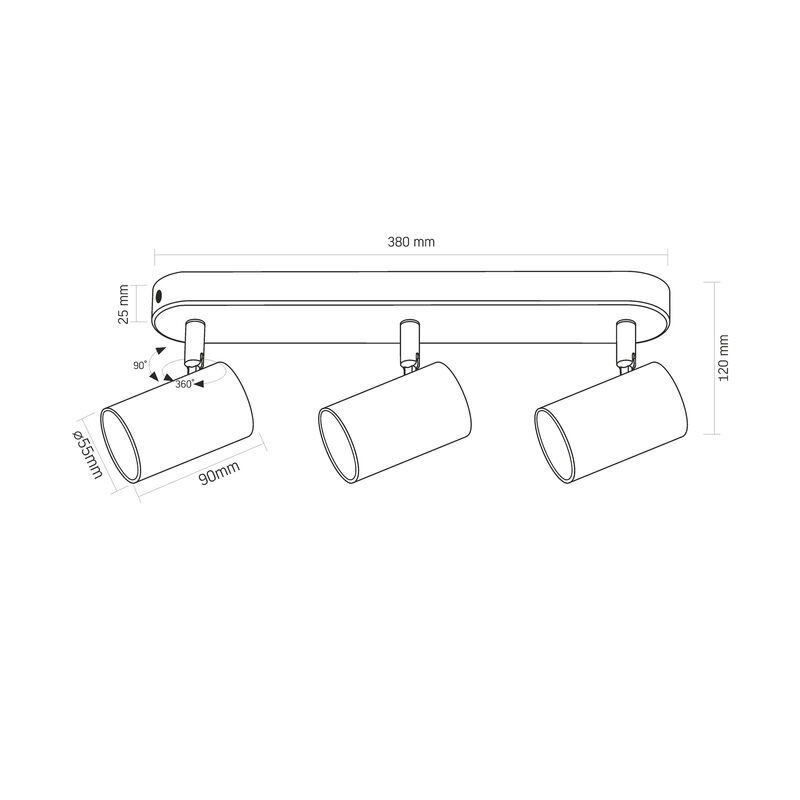 Wall and ceiling spotlight luminaire VIDEX for 3xGU10 lamp VL-SPF05B-WFB