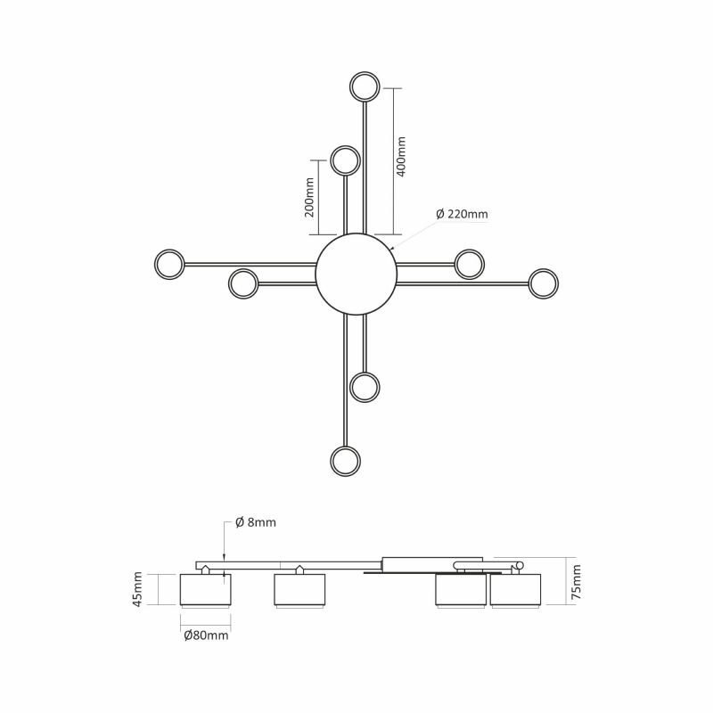 Ceiling spotlight luminaire VIDEX for 8xGX53 lamp VL-SPF22B-B