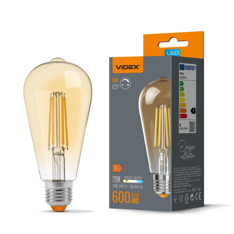 LED Bulb VIDEX Filament ST64FAD 6W E27 2200K Dimmer bronze