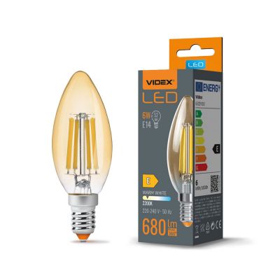 LED Bulb VIDEX-E14-C35-6W-FIL-AMBER-WW