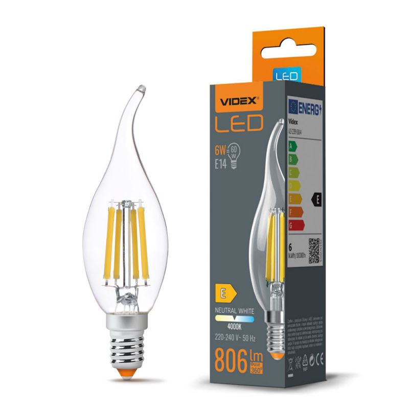 LED Bulb VIDEX-E14-C35-6W-FIL-FLAME-NW