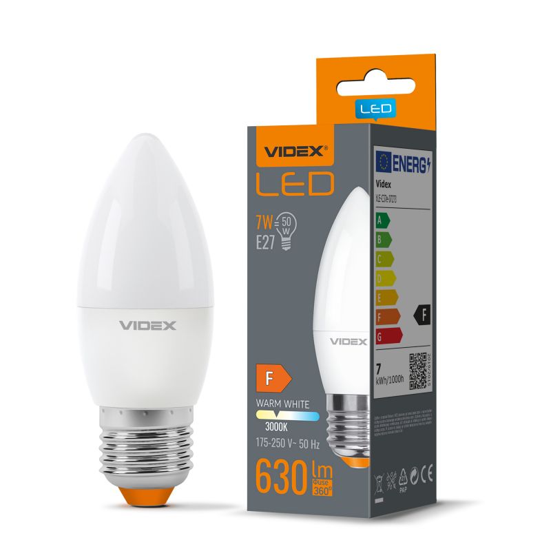 LED Bulb VIDEX-E27-C37-7W-WW