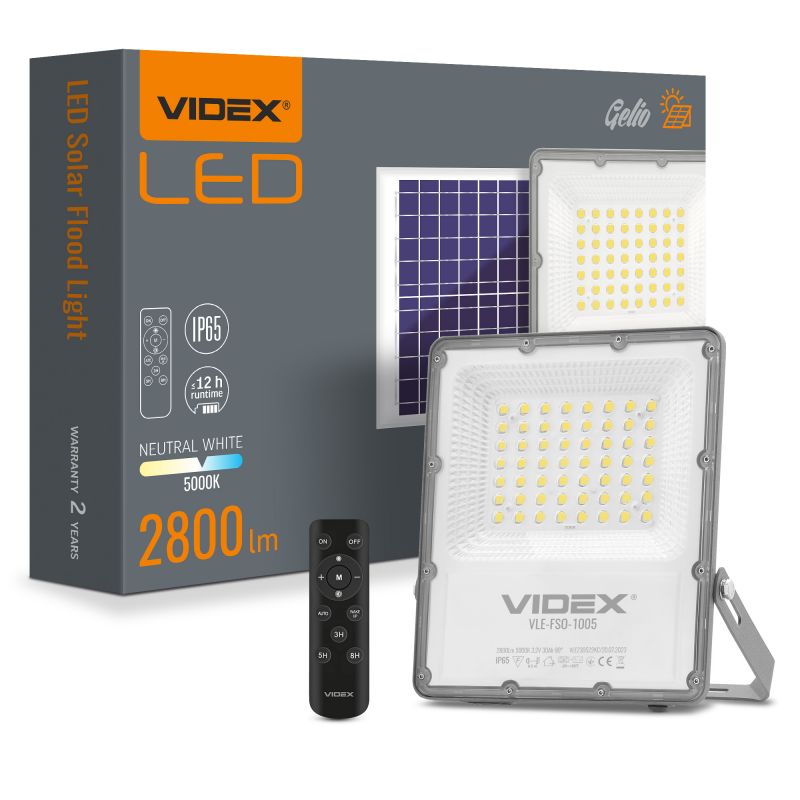 LED Solar Floodlight VIDEX-FLOOD-LED-SOLAR-GELIO-100W-NW