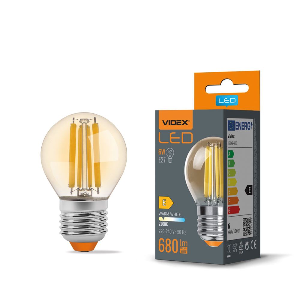 Heerlijk Il Aandringen LED Bulb VIDEX-E27-G45-6W-FIL-AMBER-WW product of Videx manufactured
