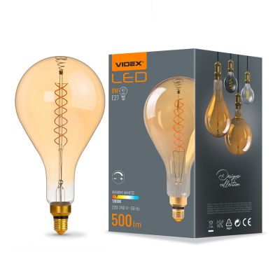 LED Bulb VIDEX-E27-PS160-8W-FIL-DIM-SPIRAL-AMBER-WW1