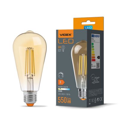 LED Bulb VIDEX-E27-ST64-6W-FIL-DIM-AMBER-WW