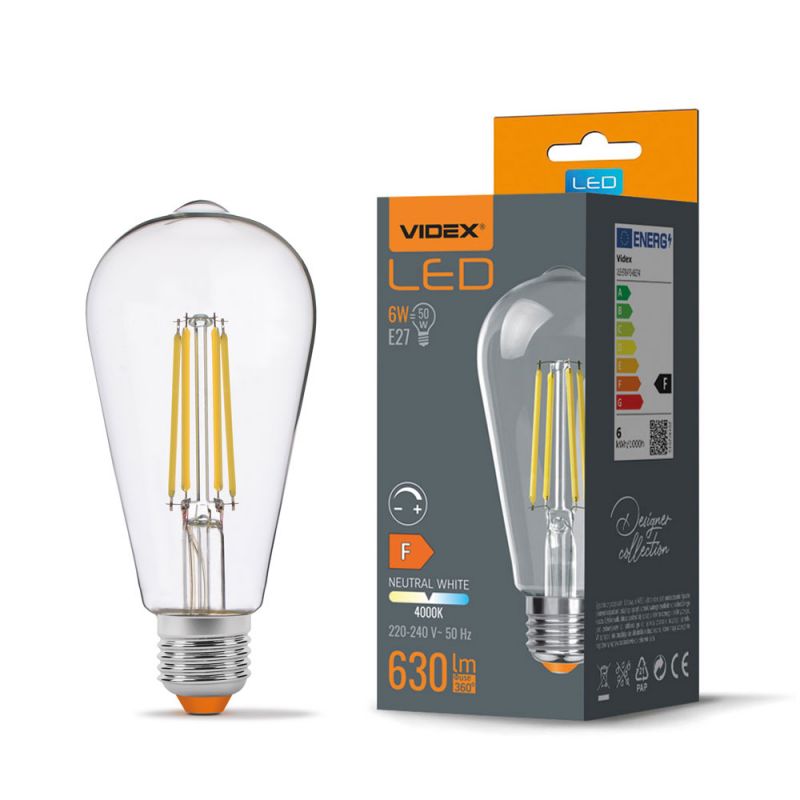 LED Bulb VIDEX-E27-ST64-6W-FIL-DIM-NW