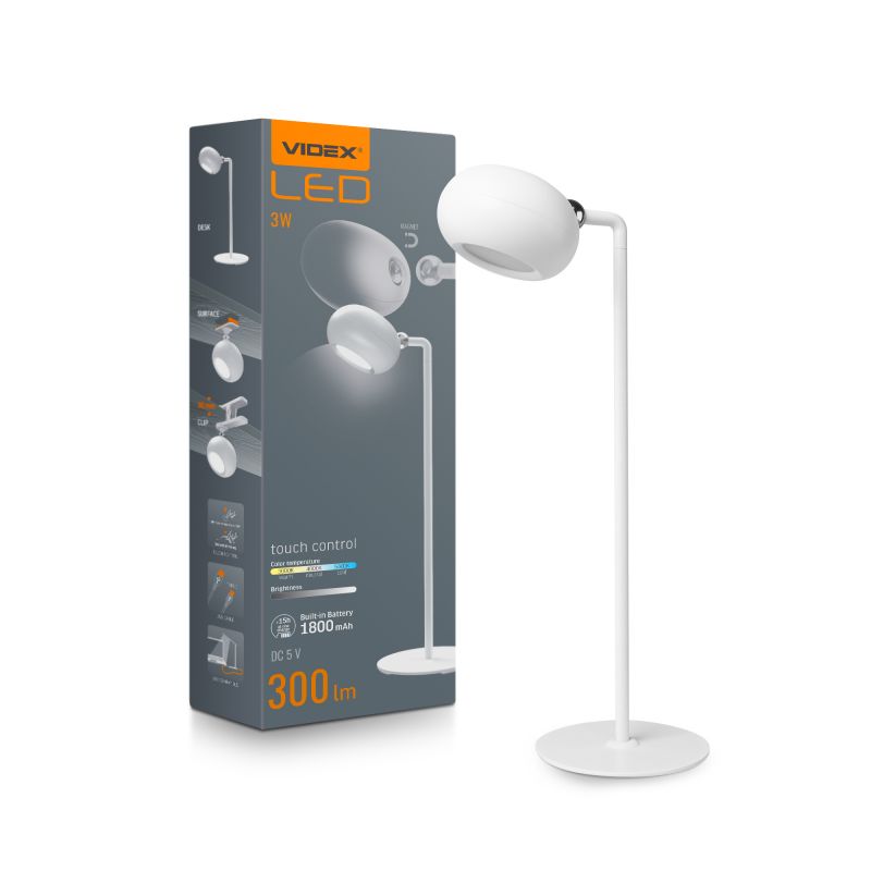 LED Rechargeable Desk Lamp VIDEX VLE-TF18W White