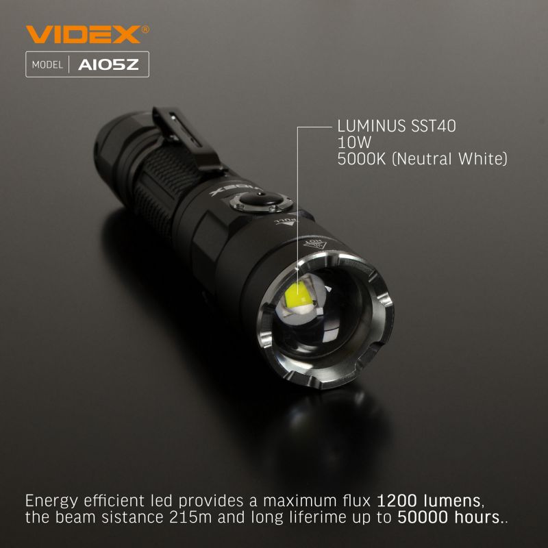 LED Portable Flashlight VIDEX VLF-A105Z 1200Lm 5000K